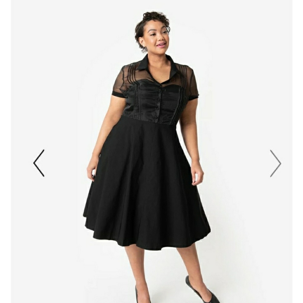 Unique Vintage 1950's Black Sheer Swing Dress